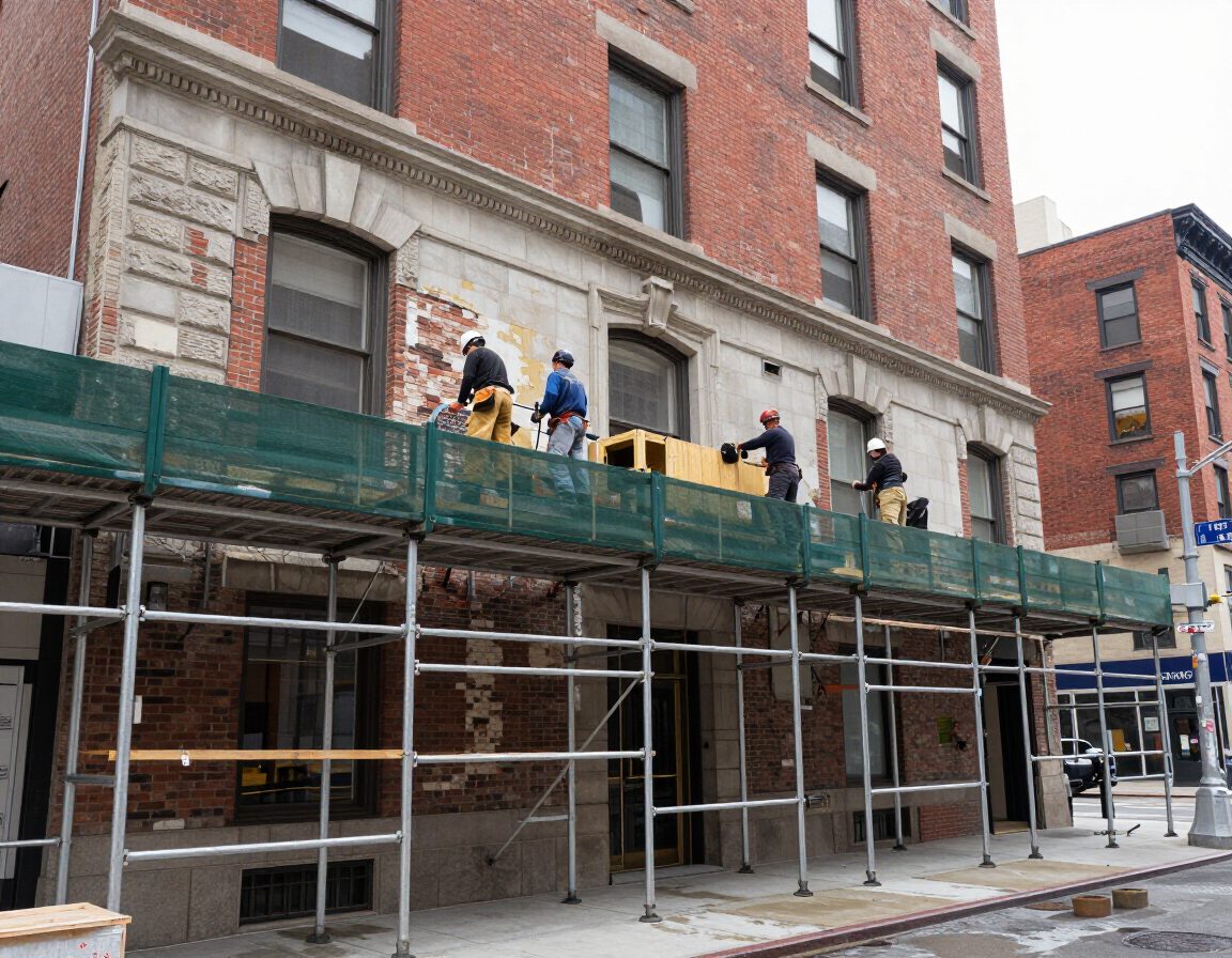 Facade restoration on an existing commercial building